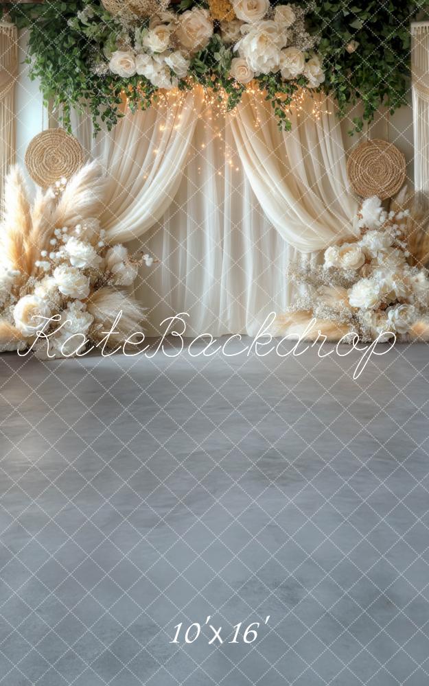 Boho Bloemen Trouw Gordijnen Lichten Foto Achtergrond Designed by Mini MakeBelieve