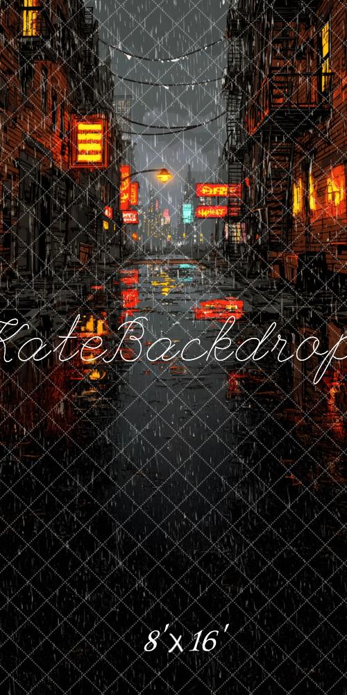 Comic Book Rain Alley Illustratie Foto Achtergrond Designed by Mini MakeBelieve