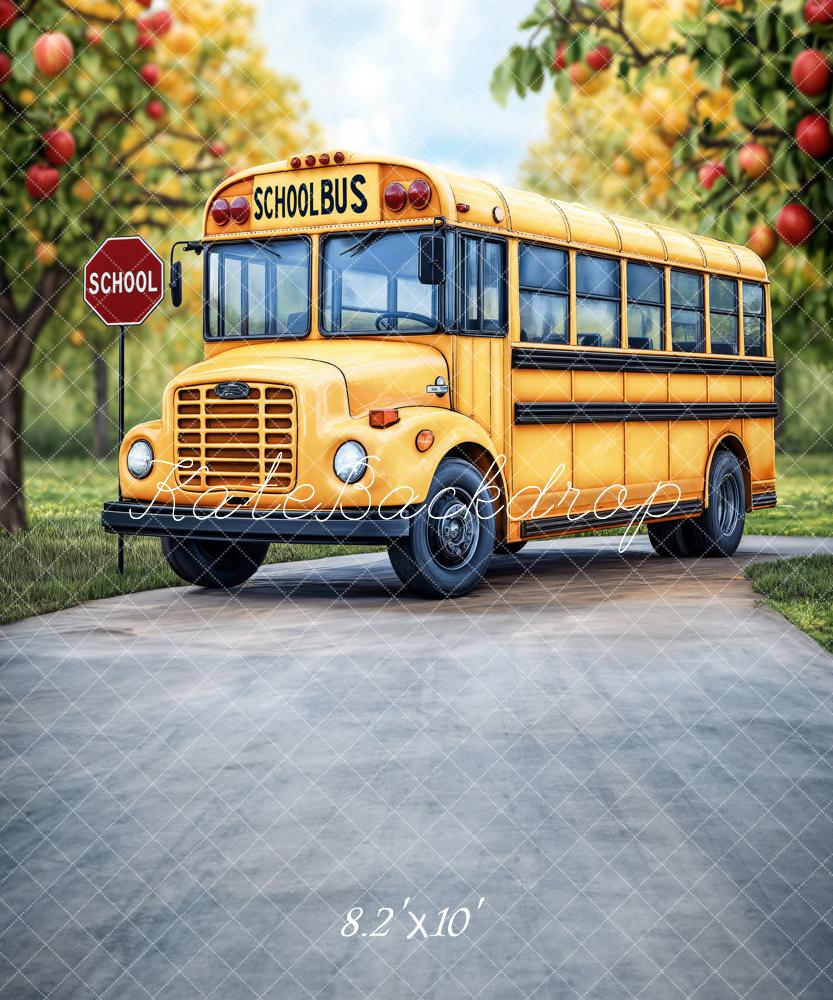 Vintage Yellow School Bus Backdrop Scene