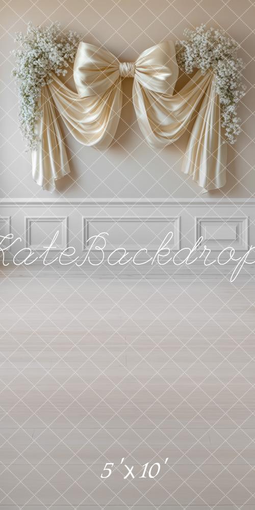 Kate Elegant Bow Floral White Wall Backdrop Designed by Mini MakeBelieve