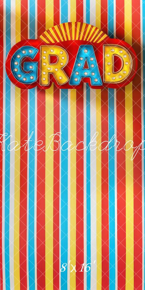 Kate Graduation Kindergarten Marquee Striped Backdrop Designed by Mini MakeBelieve
