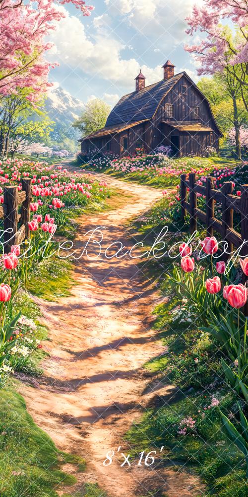Kate Sweep Spring Cottage Floral Tulip Path Backdrop Designed by Emetselch