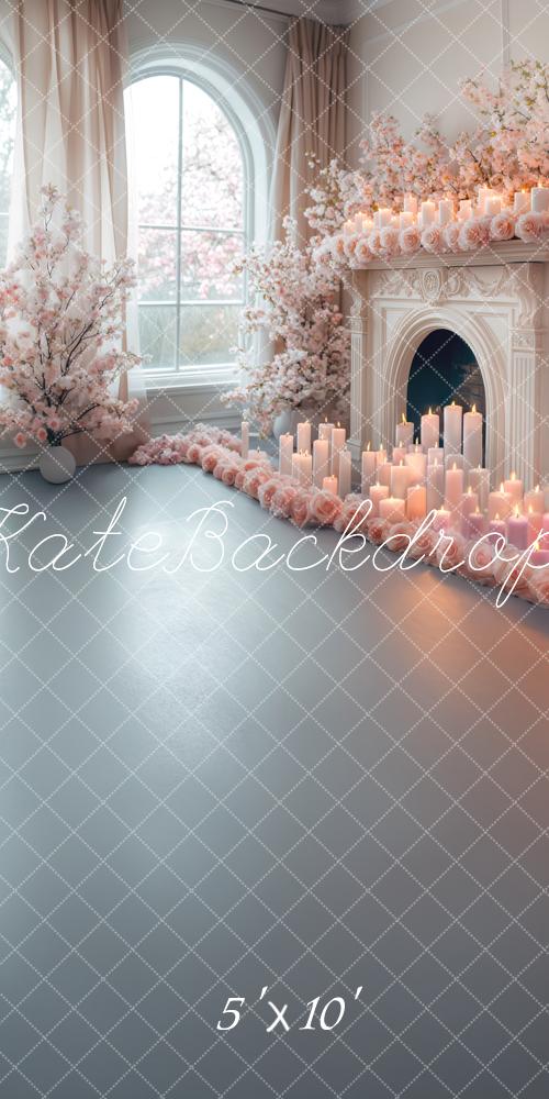 Indoor Kersenbloesem Kaarsen Raam Foto Achtergrond Designed by Mini MakeBelieve