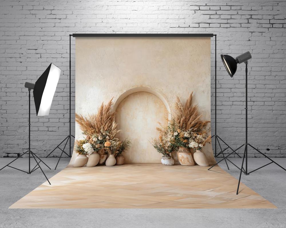 Neutral Rustic Boho Floral Arch Backdrop