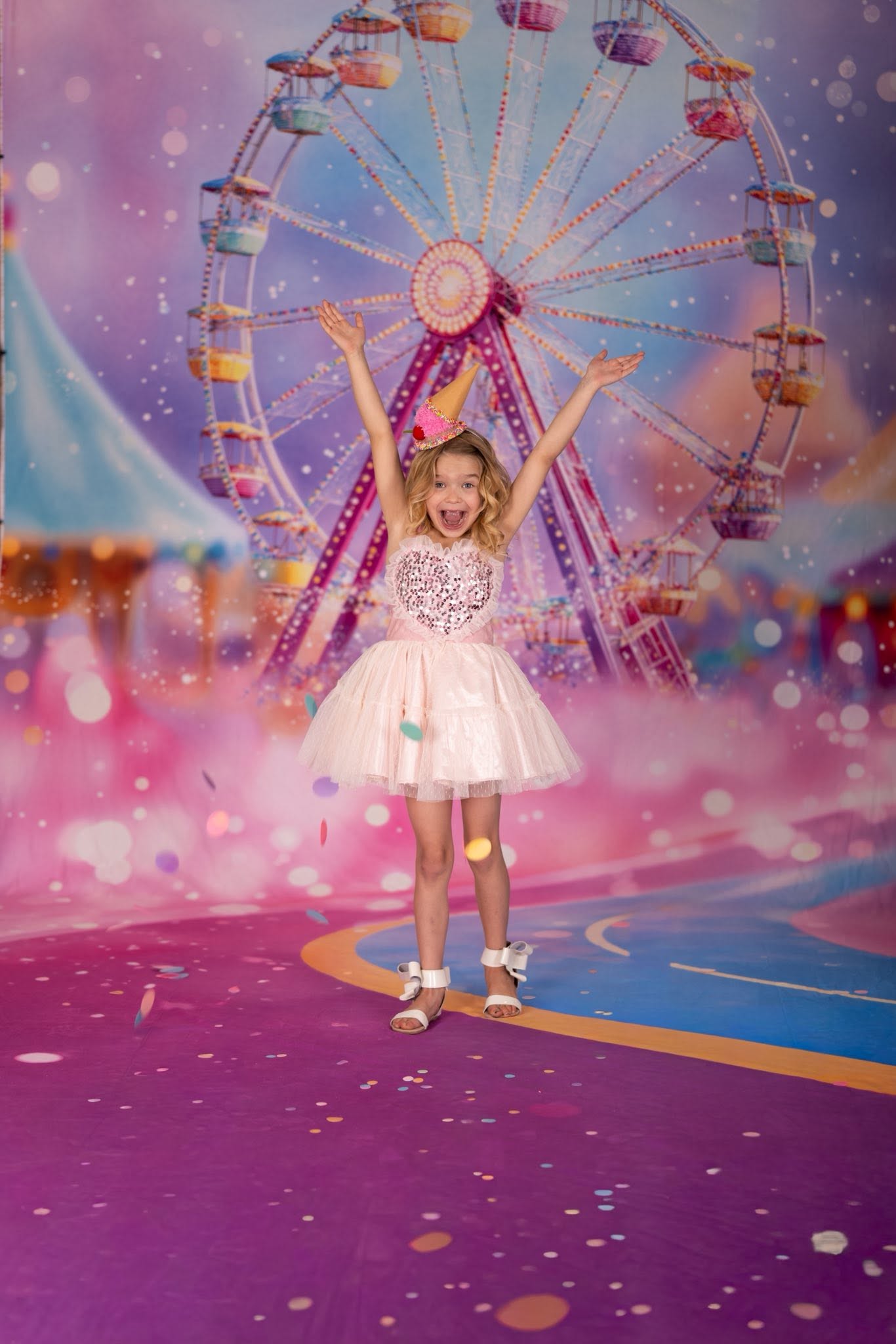 Kate Amusement Park Carnival Ferris Wheel Pink Printed Backdrop Designed by Emetselch