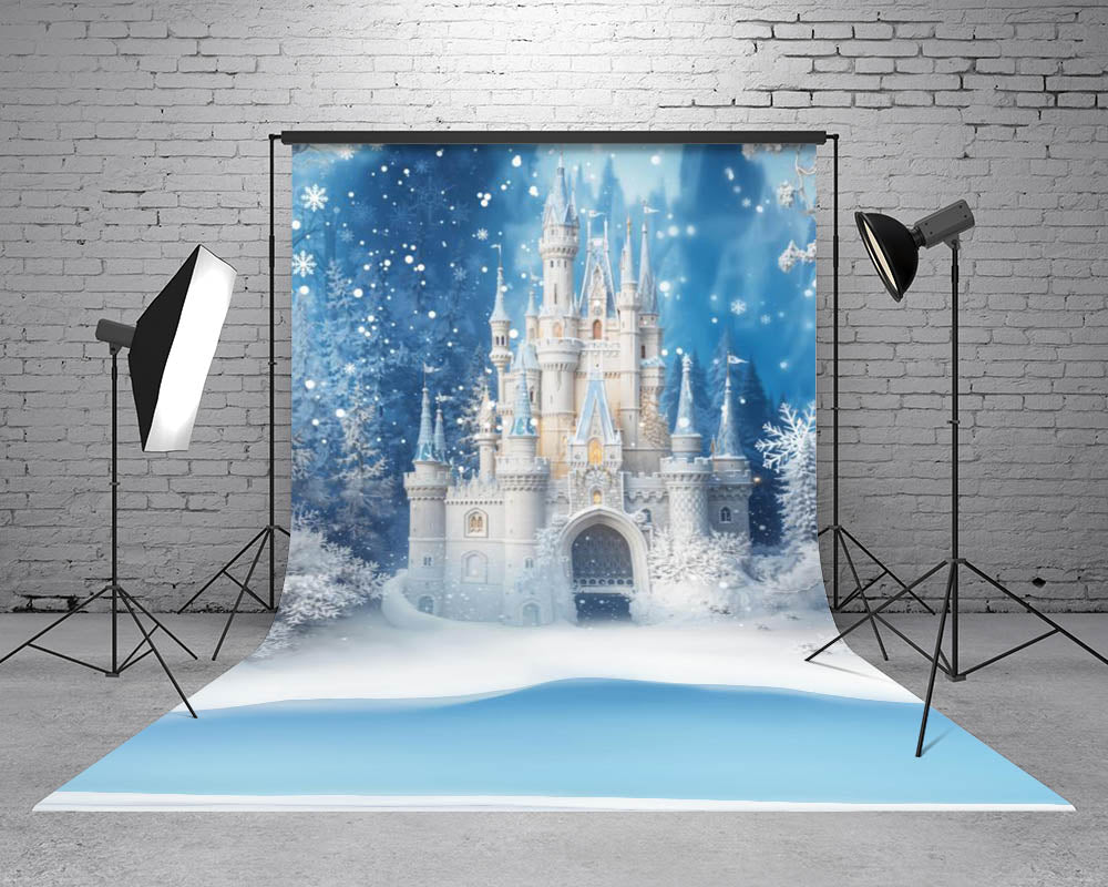 Kate Sweep Winter Castle Snowy Forest Frozen Lake Backdrop Designed by Emetselch