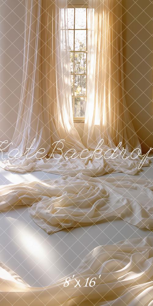 Kate Sweep Elegant Beige Sheer Curtains Window Light Backdrop Designed by Mini MakeBelieve