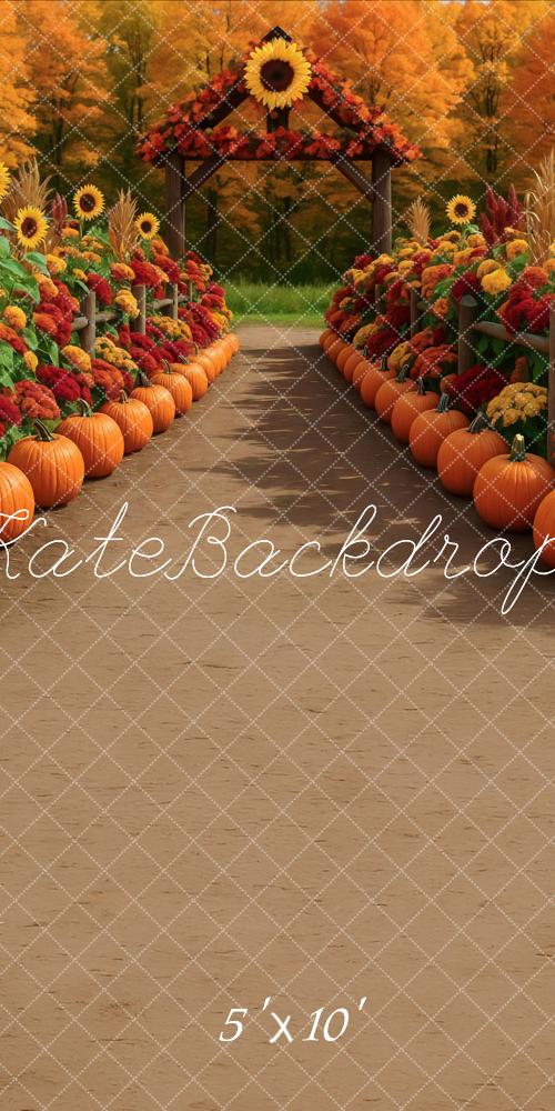 Kate Fall Harvest Pumpkin Sunflower Arch Pathway Backdrop Designed by Mini MakeBelieve