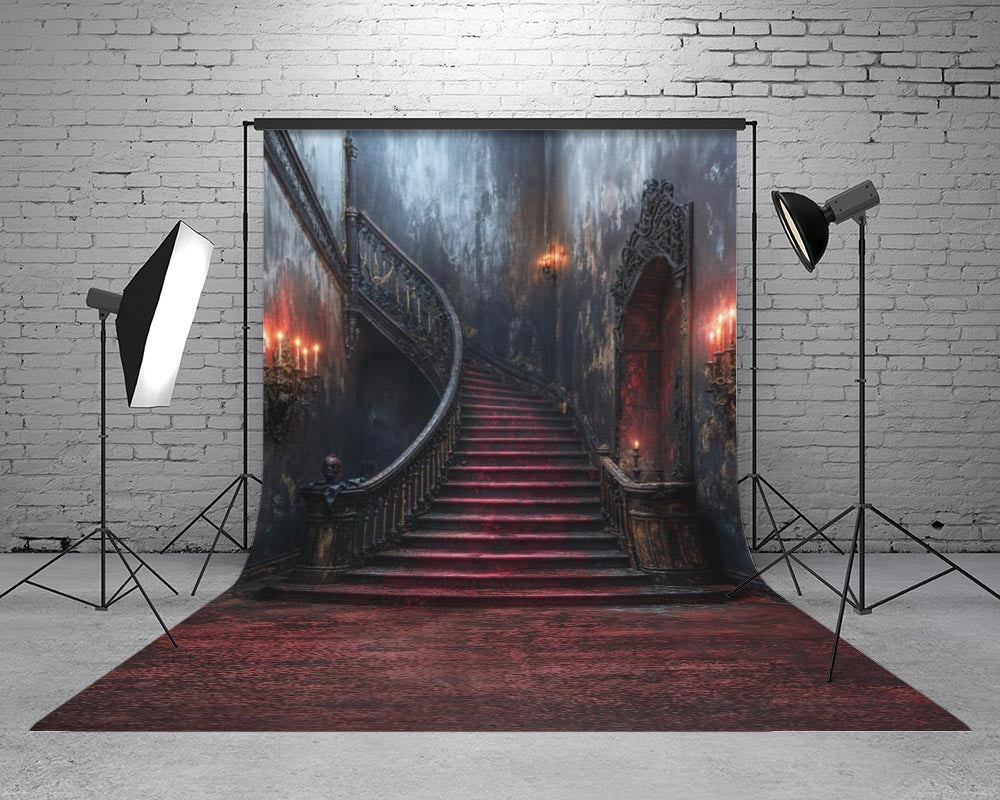 Kate Sweep Halloween Gothic Cascading Stairs Red Carpet Backdrop Designed by Emetselch