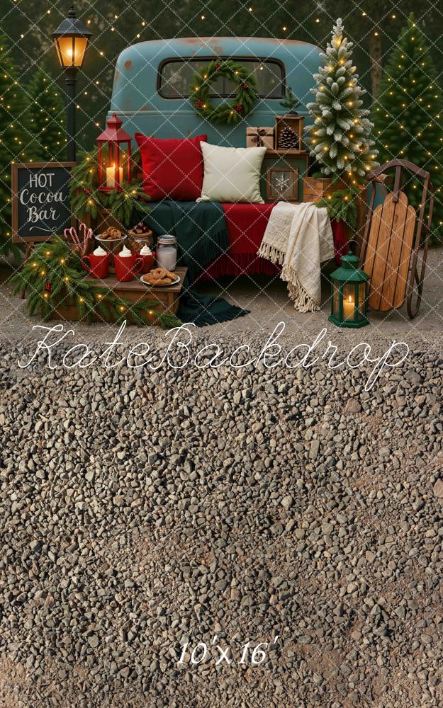 Kate Sweep Christmas Truck Hot Cocoa Bar Trees Lantern Sled Backdrop Designed by Mini MakeBelieve