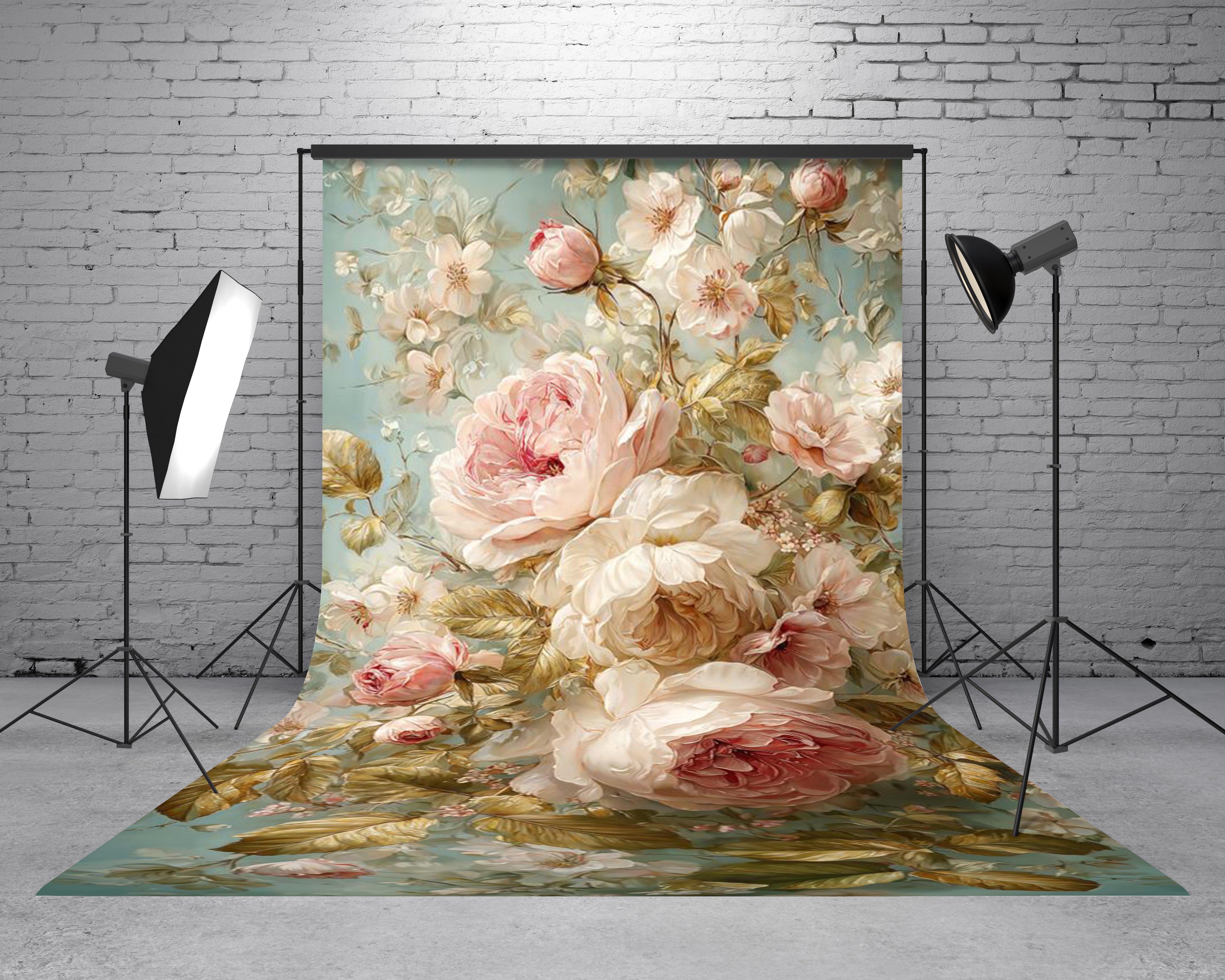 Kate Sweep Fine Art Pastel Pink Rose Floral Backdrop Designed by Emetselch