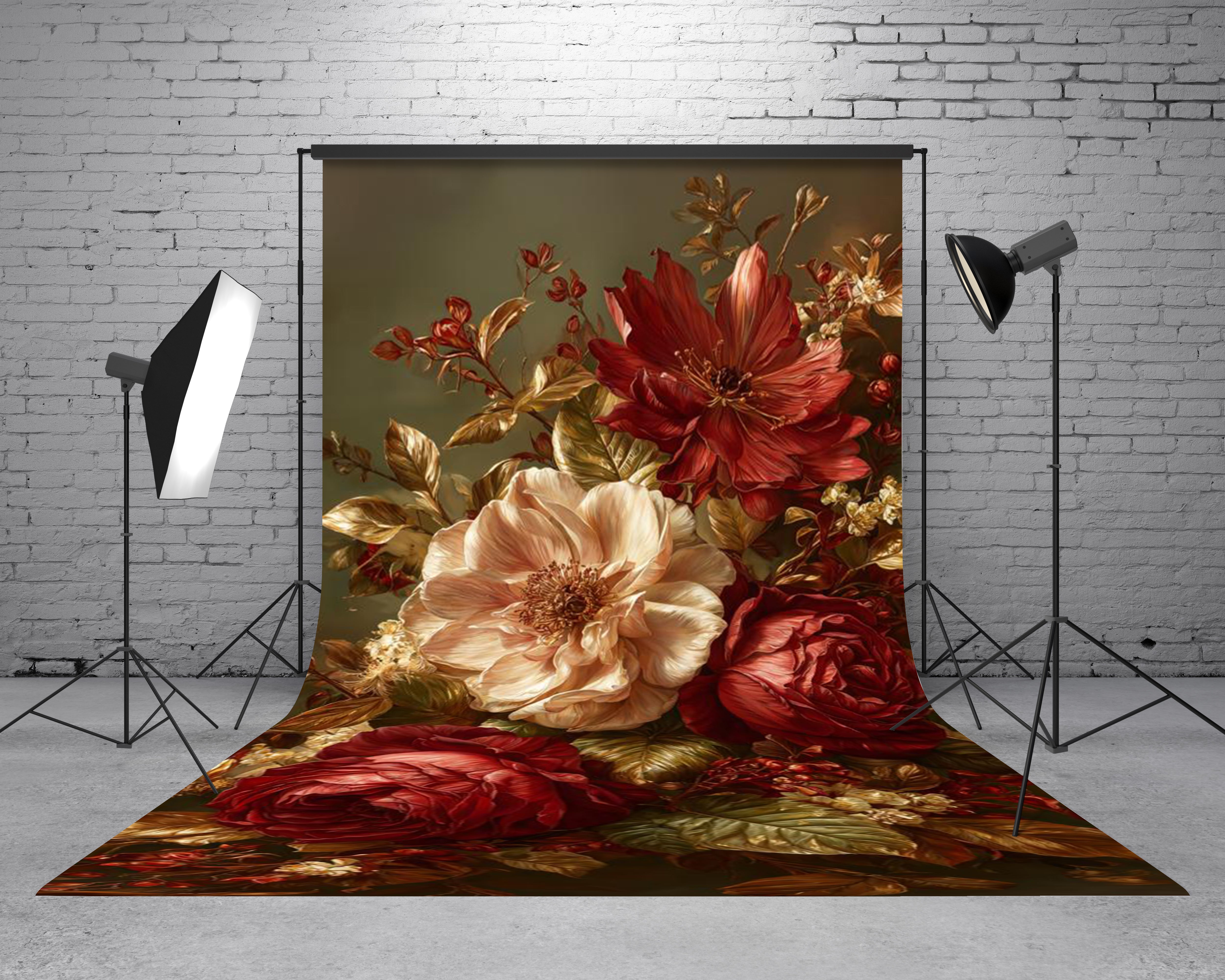 Kate Sweep Fine Art Vintage Red Gold Flower Backdrop Designed by Emetselch