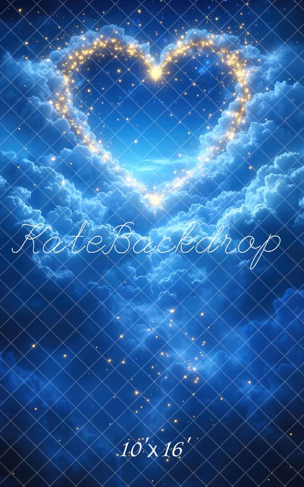 Kate Sweep Heart Shaped Light Clouds Blue Sky Backdrop Designed by Mini MakeBelieve