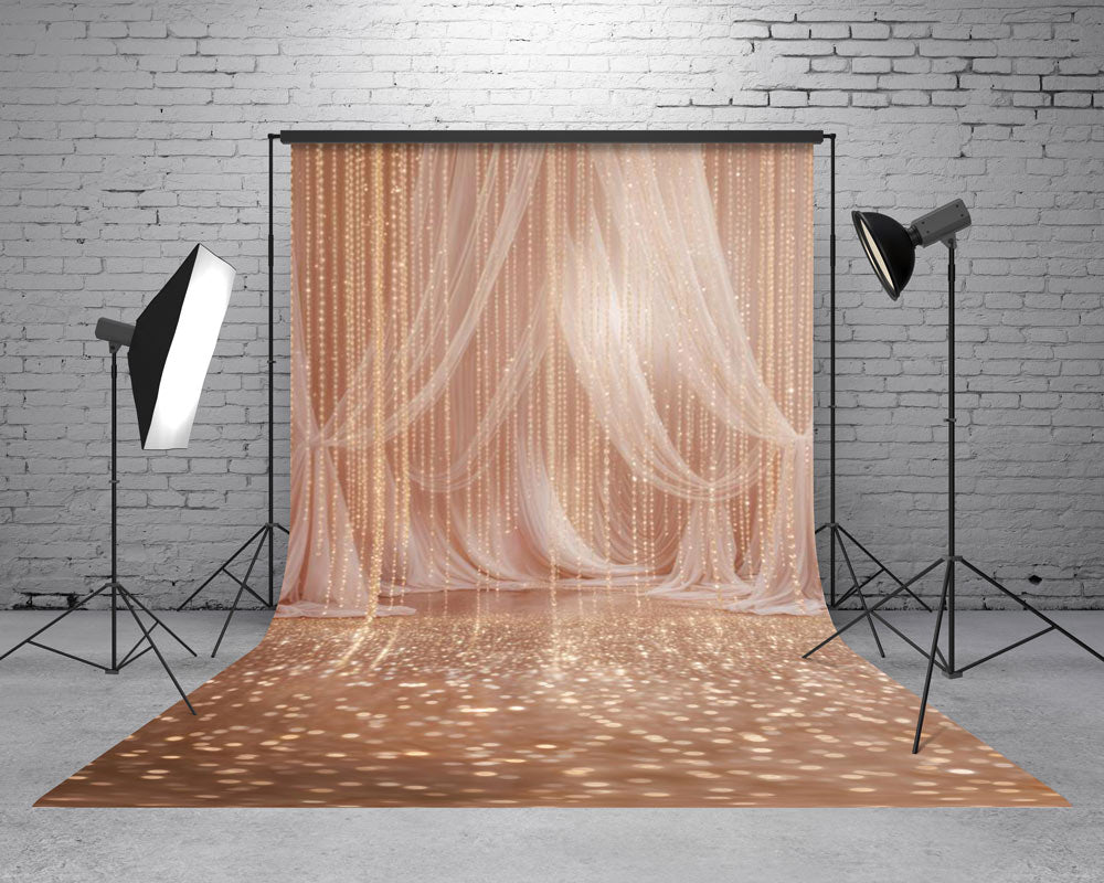 Kate Sweep Champagne Drapes Fairy Lights Bokeh Backdrop Designed by Emetselch