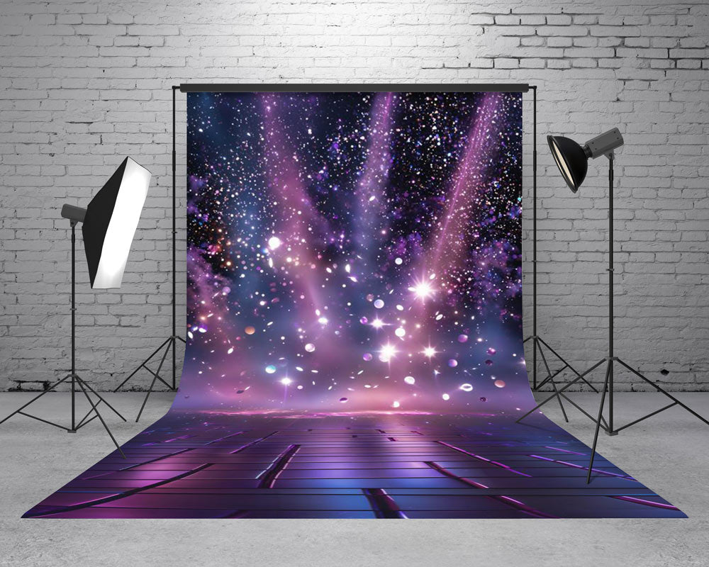 Kate Sweep Purple Light Rays Glitter Futuristic Floor Backdrop Designed by Chain Photography