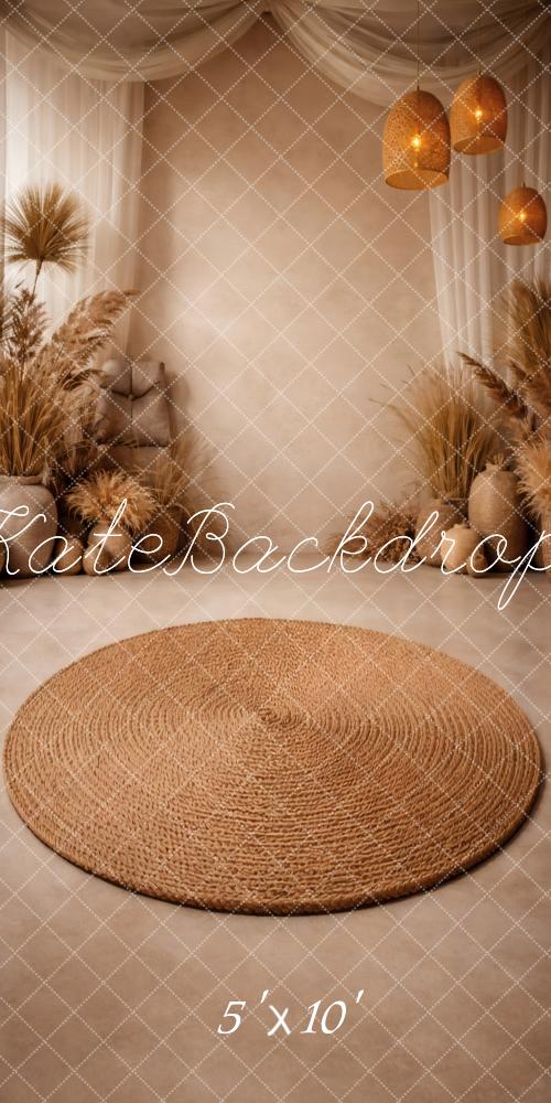 Kate Sweep Mother's Day Boho Pampas Grass and Jute Rug Printed Backdrop Designed by Vertigo Productions