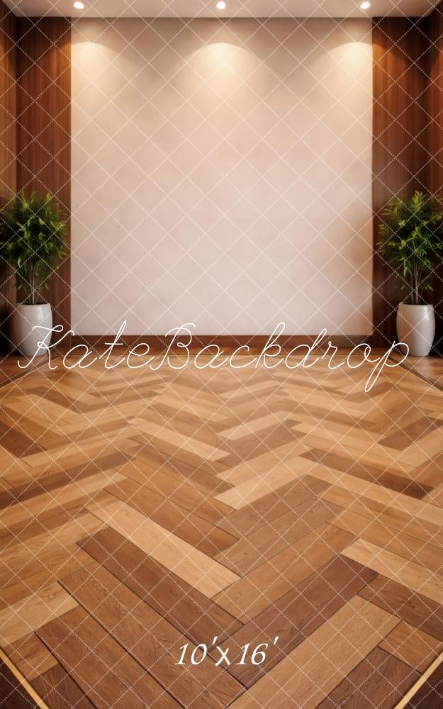 Kate Sweep Classic Herringbone Wood Floor Room Printed Backdrop Designed by Vertigo Productions