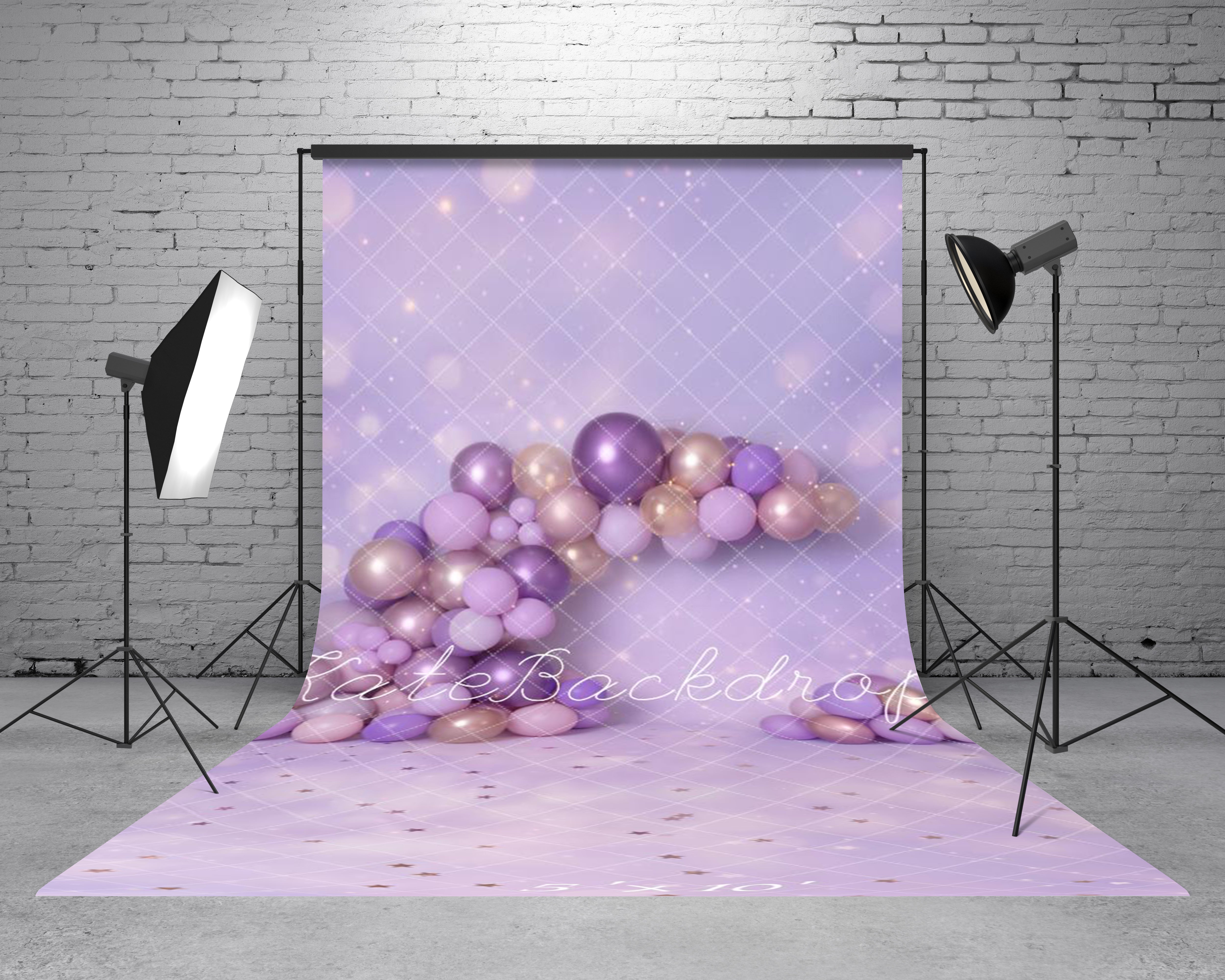 Kate Sweep Cake Smash Purple Balloon Arch Star Floor Printed Backdrop Designed by Emetselch