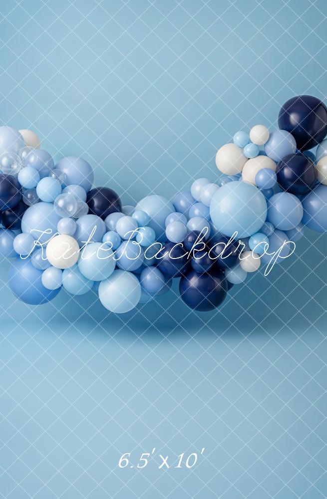 Kate Cake Smash Blue Balloon Garland Printed Backdrop Designed by Emetselch
