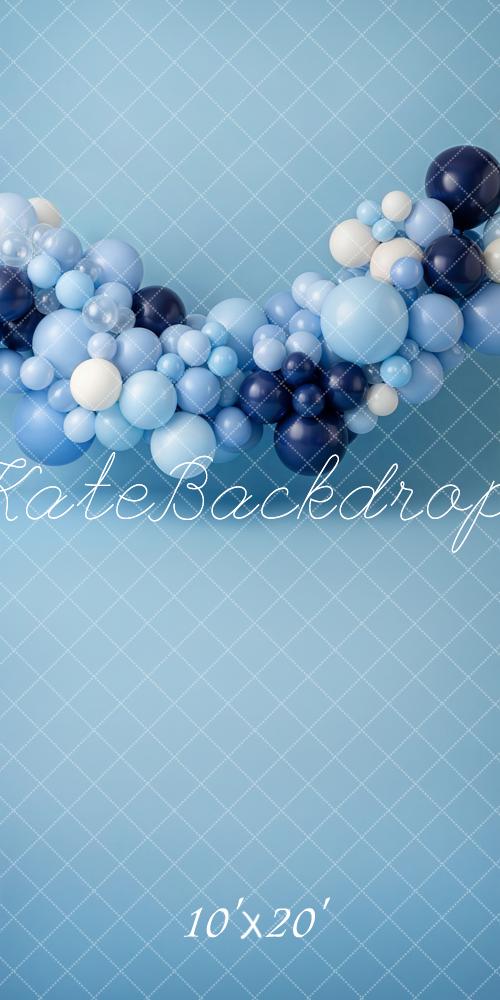 Kate Cake Smash Blue Balloon Garland Printed Backdrop Designed by Emetselch