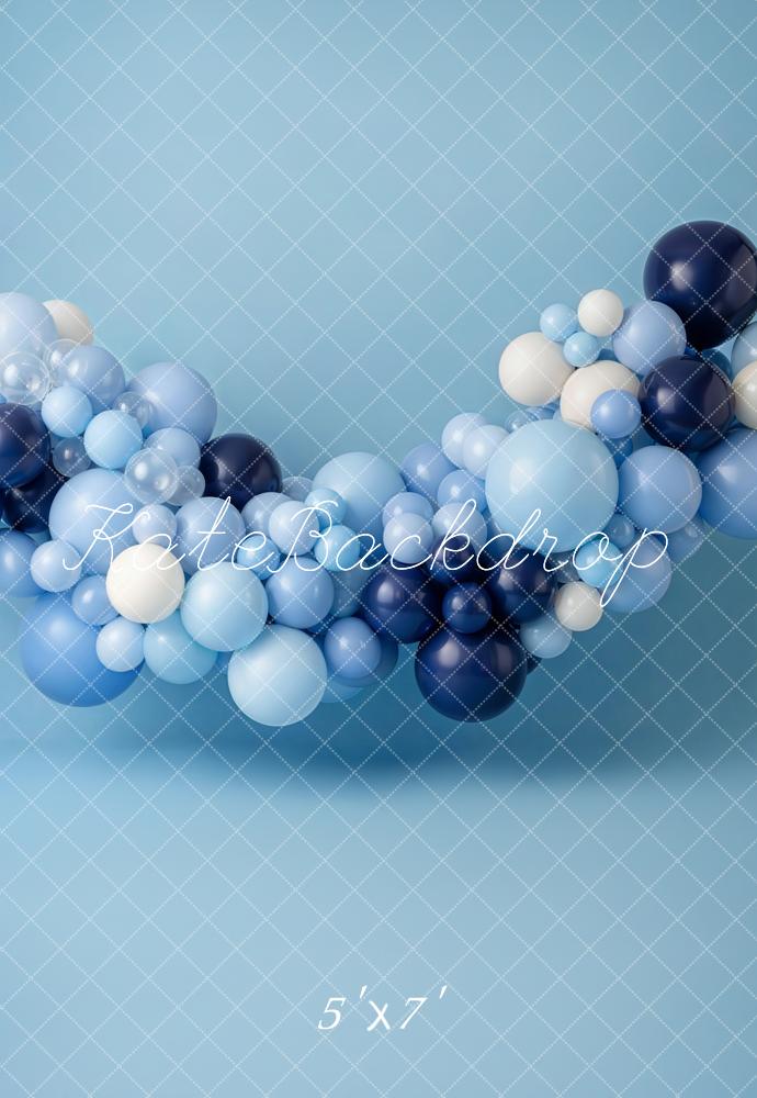 Kate Cake Smash Blue Balloon Garland Printed Backdrop Designed by Emetselch