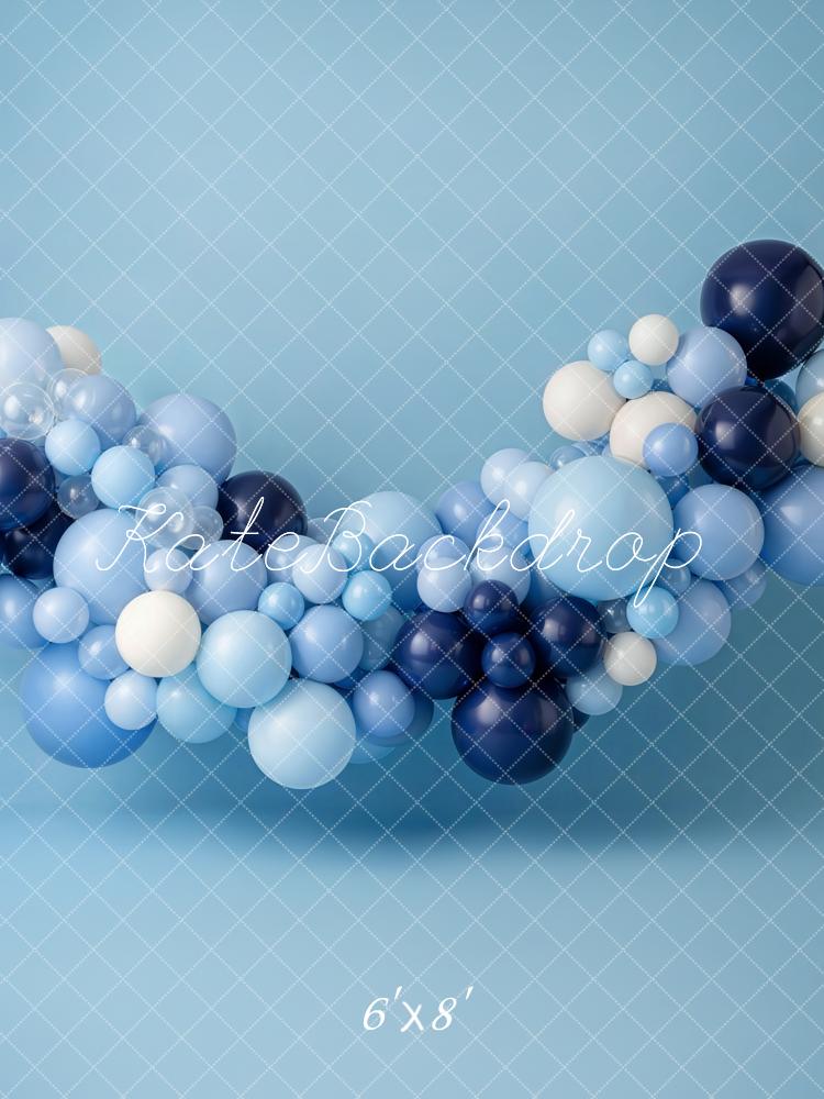 Kate Cake Smash Blue Balloon Garland Printed Backdrop Designed by Emetselch