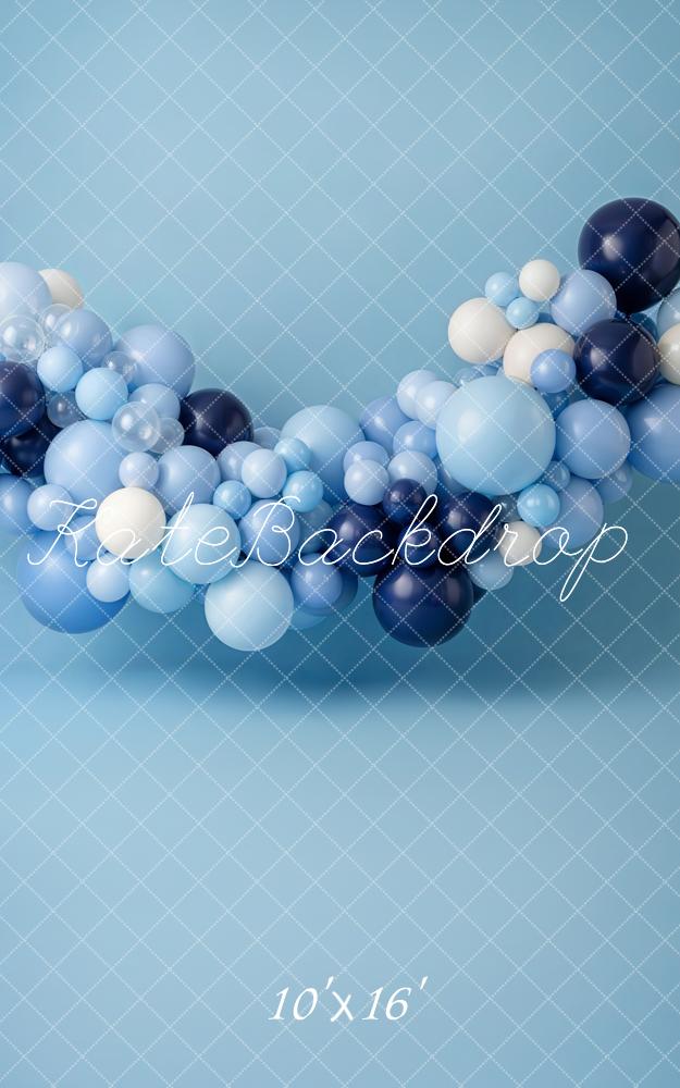 Kate Cake Smash Blue Balloon Garland Printed Backdrop Designed by Emetselch