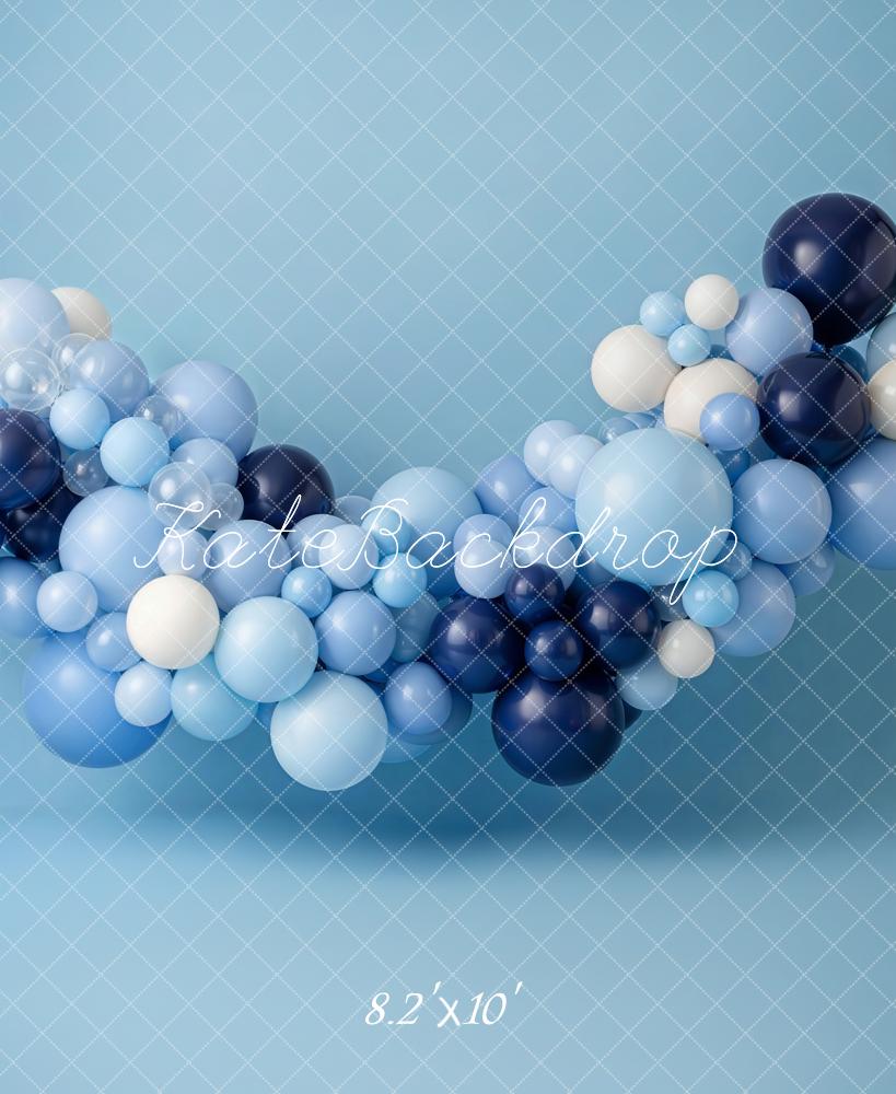 Kate Cake Smash Blue Balloon Garland Printed Backdrop Designed by Emetselch