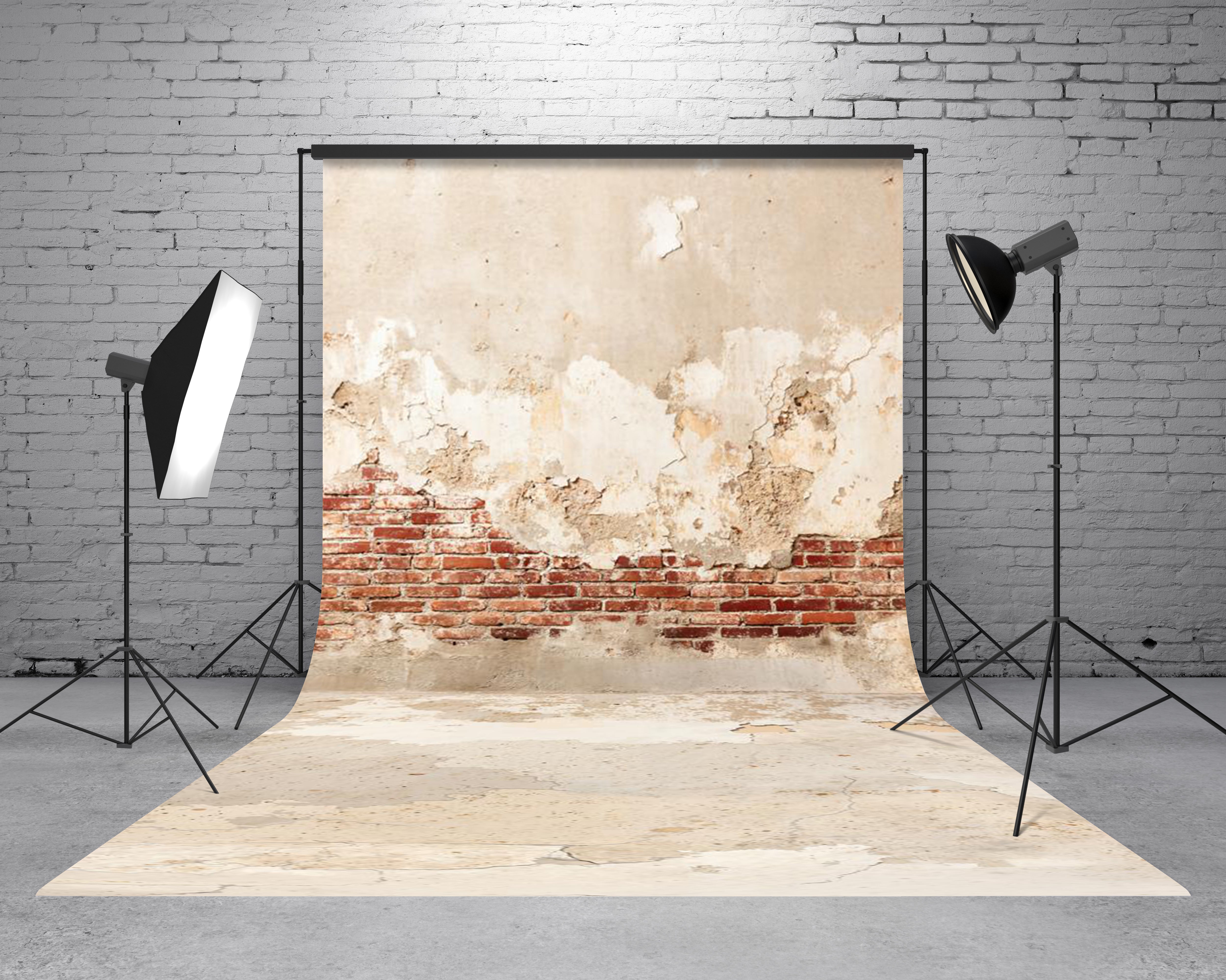 Kate Sweep Vintage Brick Exposed Plaster Wall Printed Backdrop Designed by Kate Image