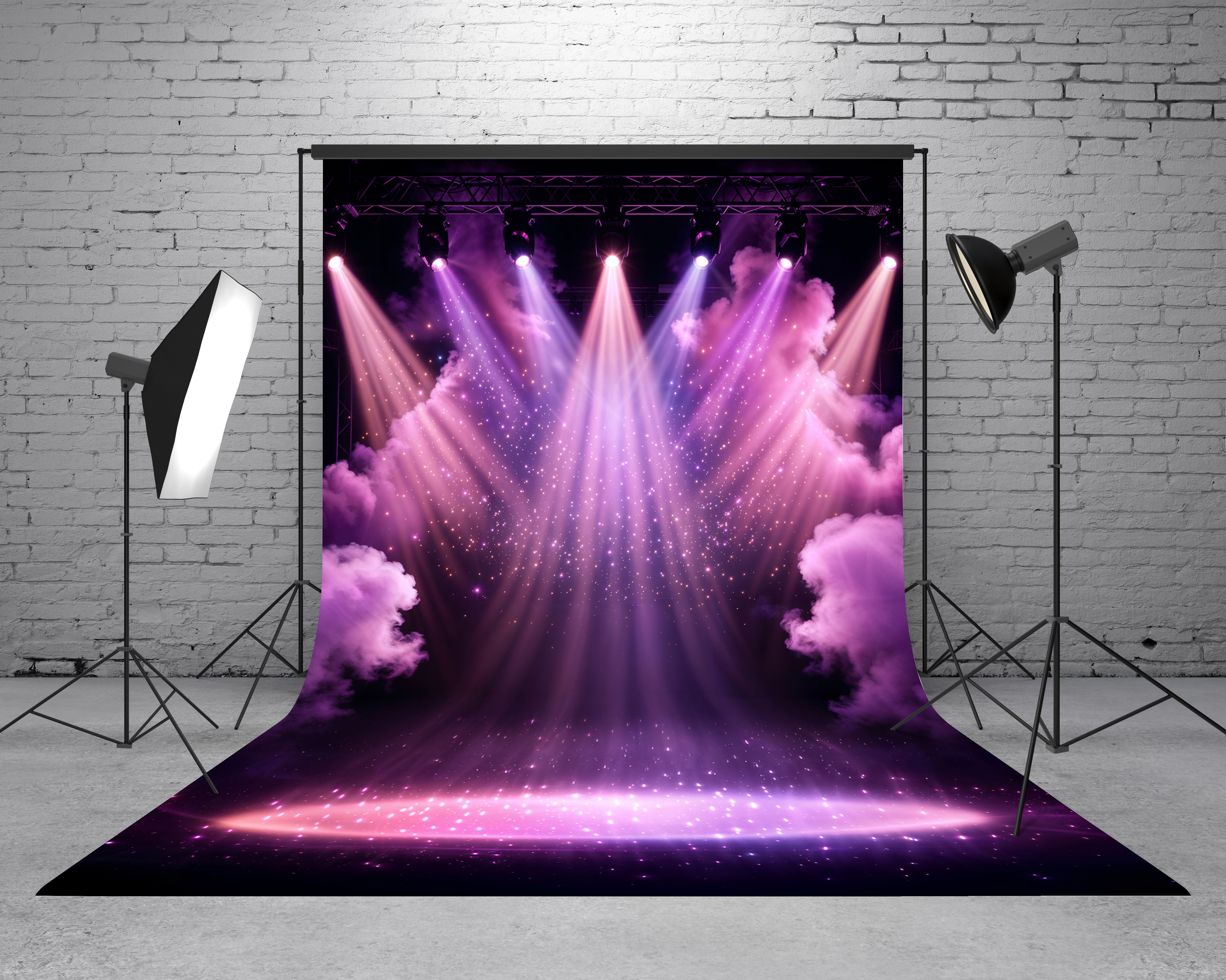 Kate Sweep Purple Stage Spotlight Glitter Clouds Printed Backdrop Designed by Chain Photography