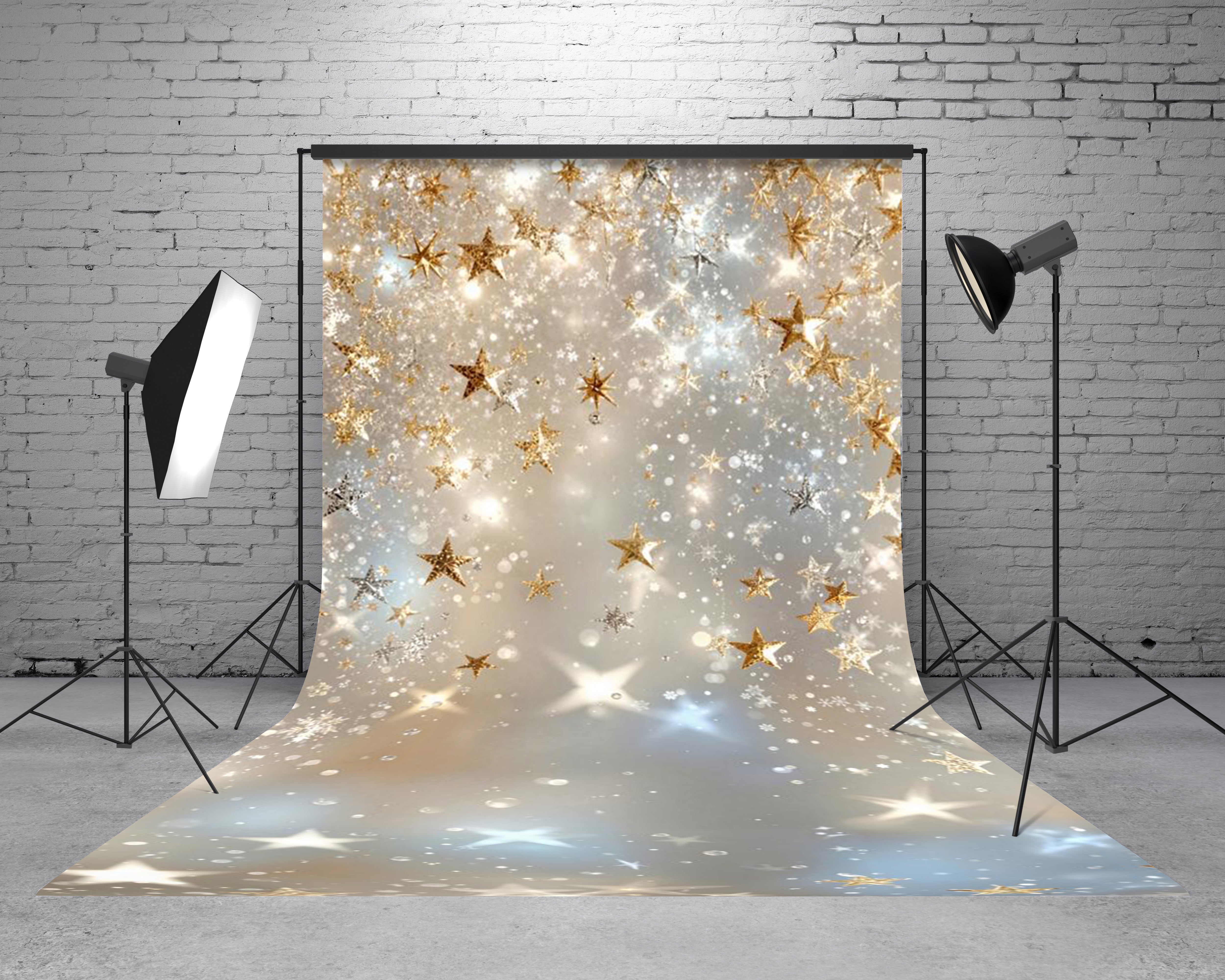 Kate Sweep Glitter Gold Star Snowflake Printed Backdrop Designed by Emetselch