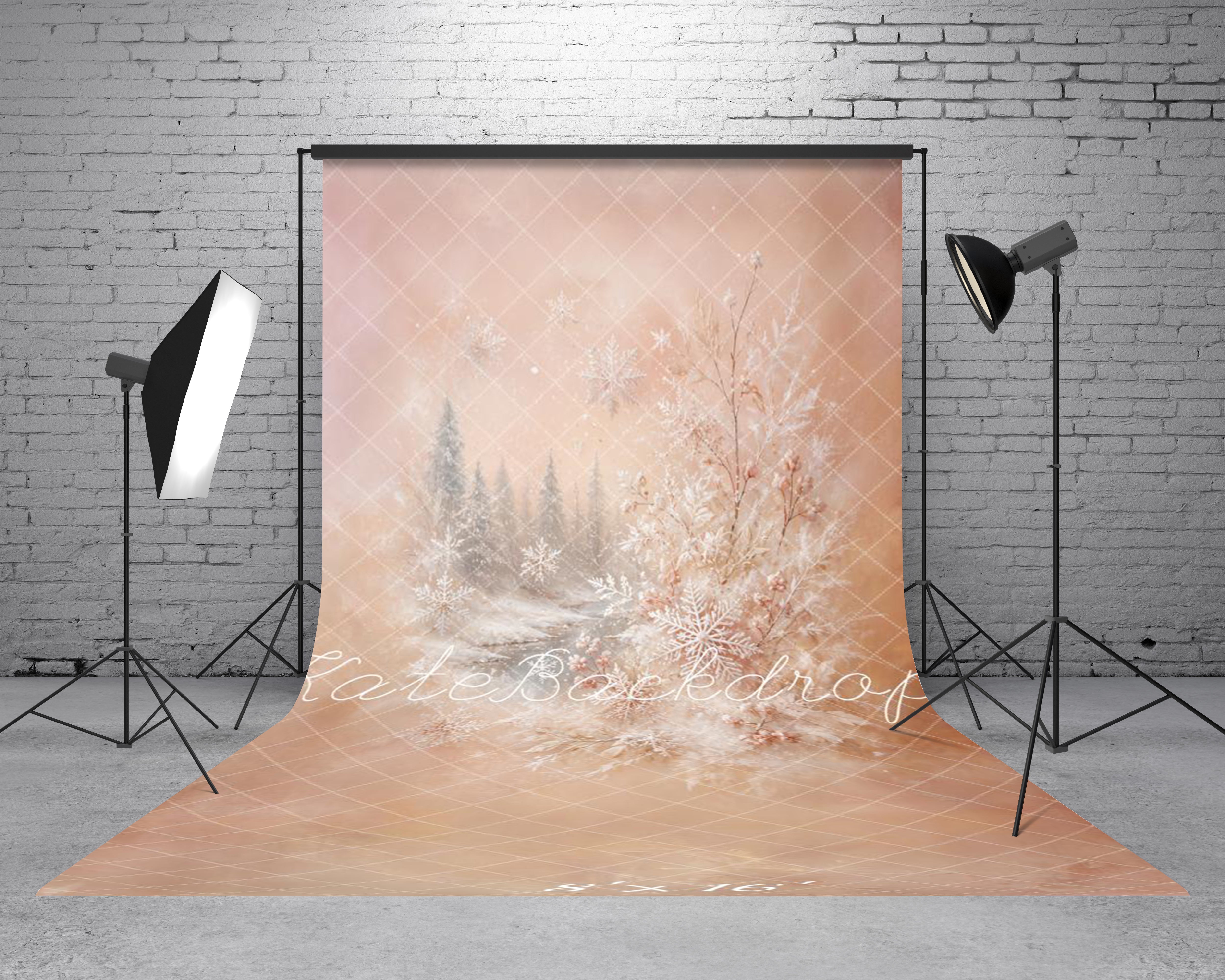 Kate Sweep Christmas Abstract Winter Forest Snowflakes Floral Printed Backdrop Designed by GQ