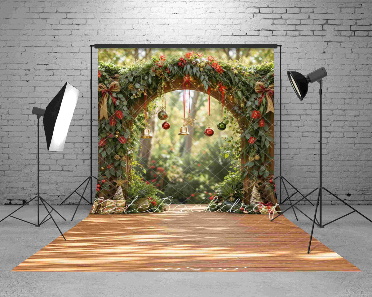 Kate Sweep Christmas Greenery Hanging Bells Garden Arch Ornaments Printed Backdrop Designed by Emetselch