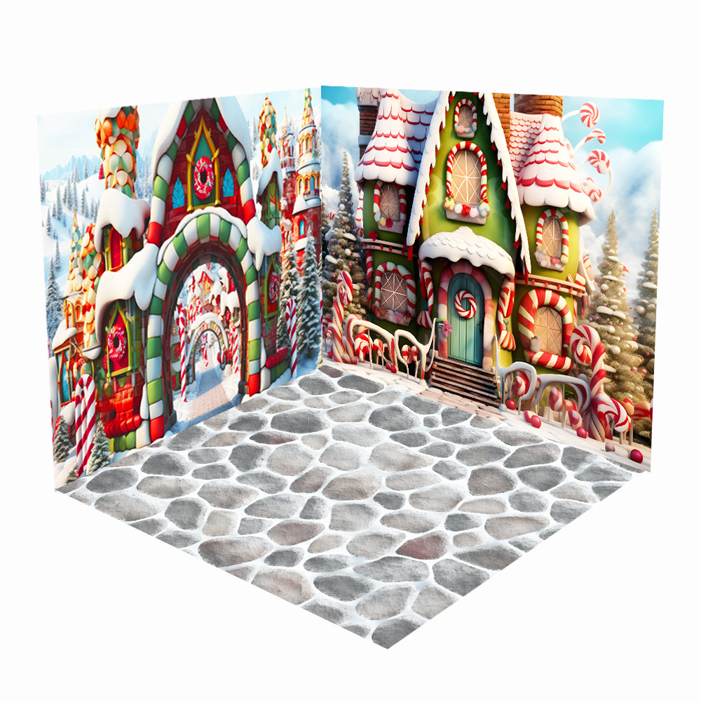 Kate Christmas Sweet Candy House Snow Room Set(8ftx8ft&10ftx8ft&8ftx10ft)