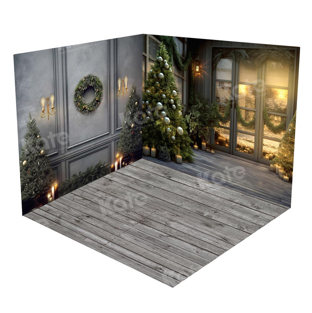 Kate Christmas Retro Gray Wall Room Set(8ftx8ft&10ftx8ft&8ftx10ft)