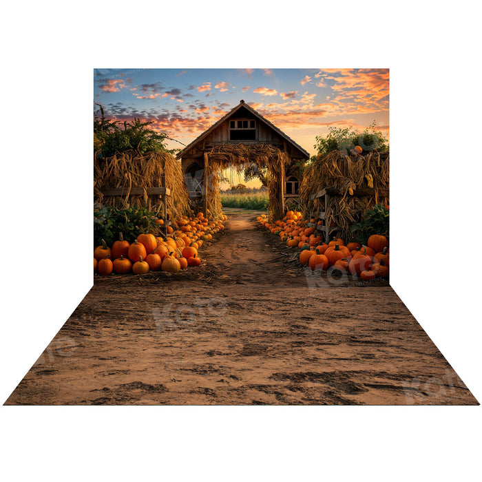 Kate Autumn/Fall Pumpkin Farm Printed Backdrop+ Soil Floor Printed Bac