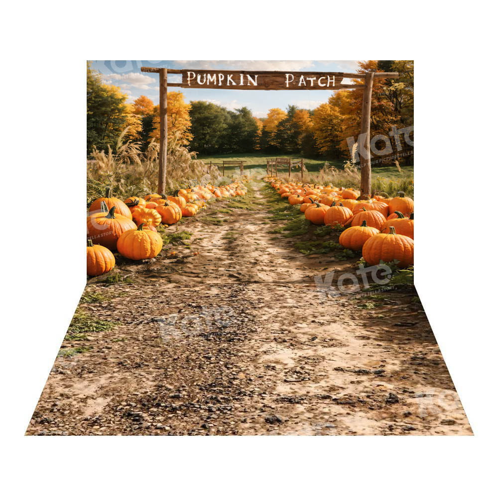 Kate Autumn Pumpkin Farm Backdrop+Muddy Land Path Floor Backdrop