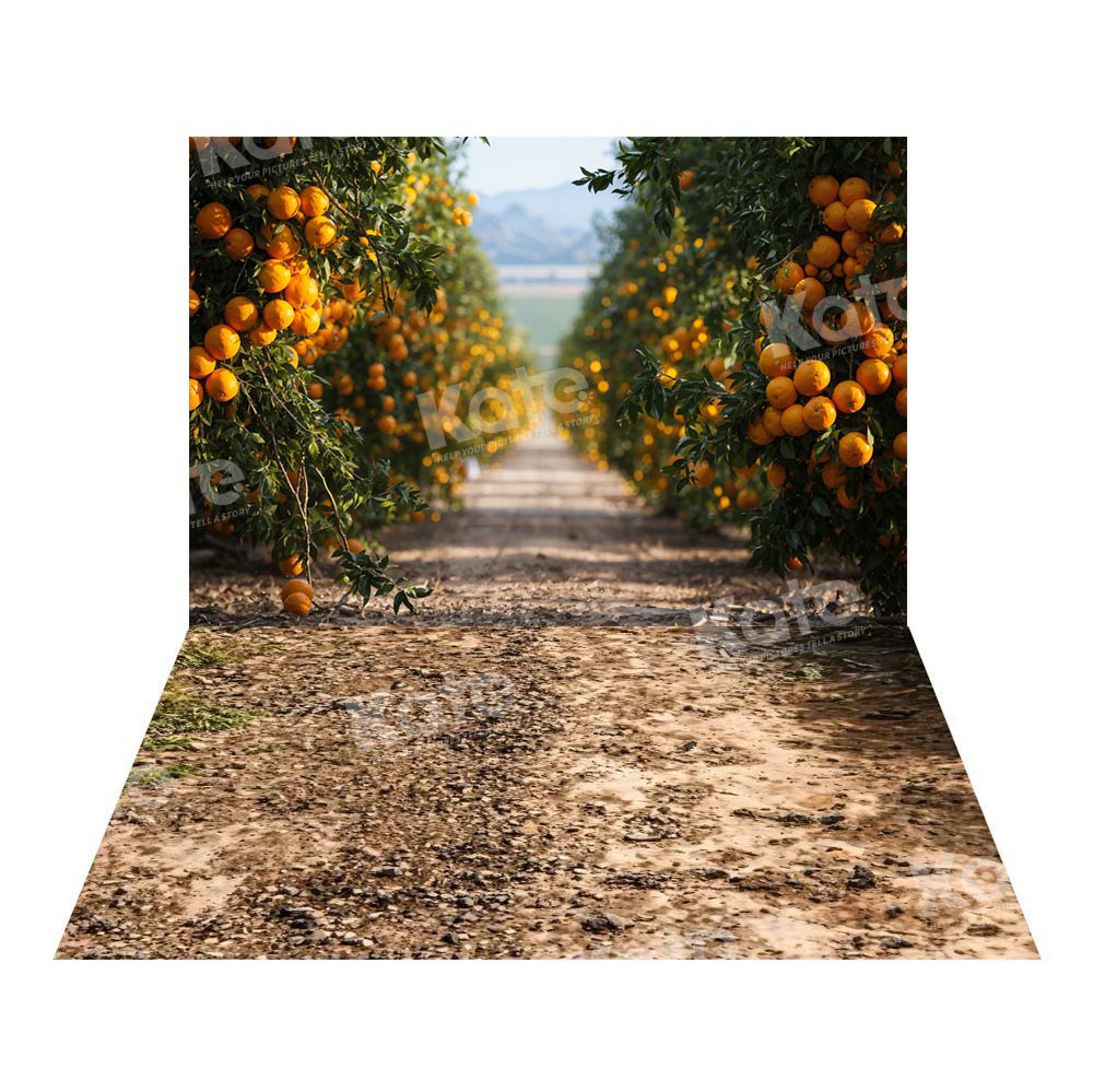 Kate Autumn Dirt Path With Orange Orchard Backdrop+Kate Muddy Land Path Floor Backdrop