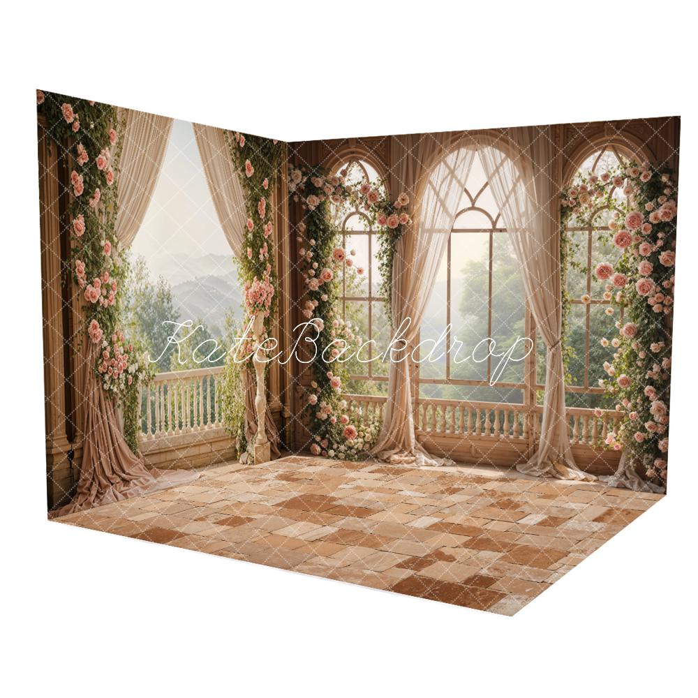 Kate Spring Flowers Curtain Balcony Room Set