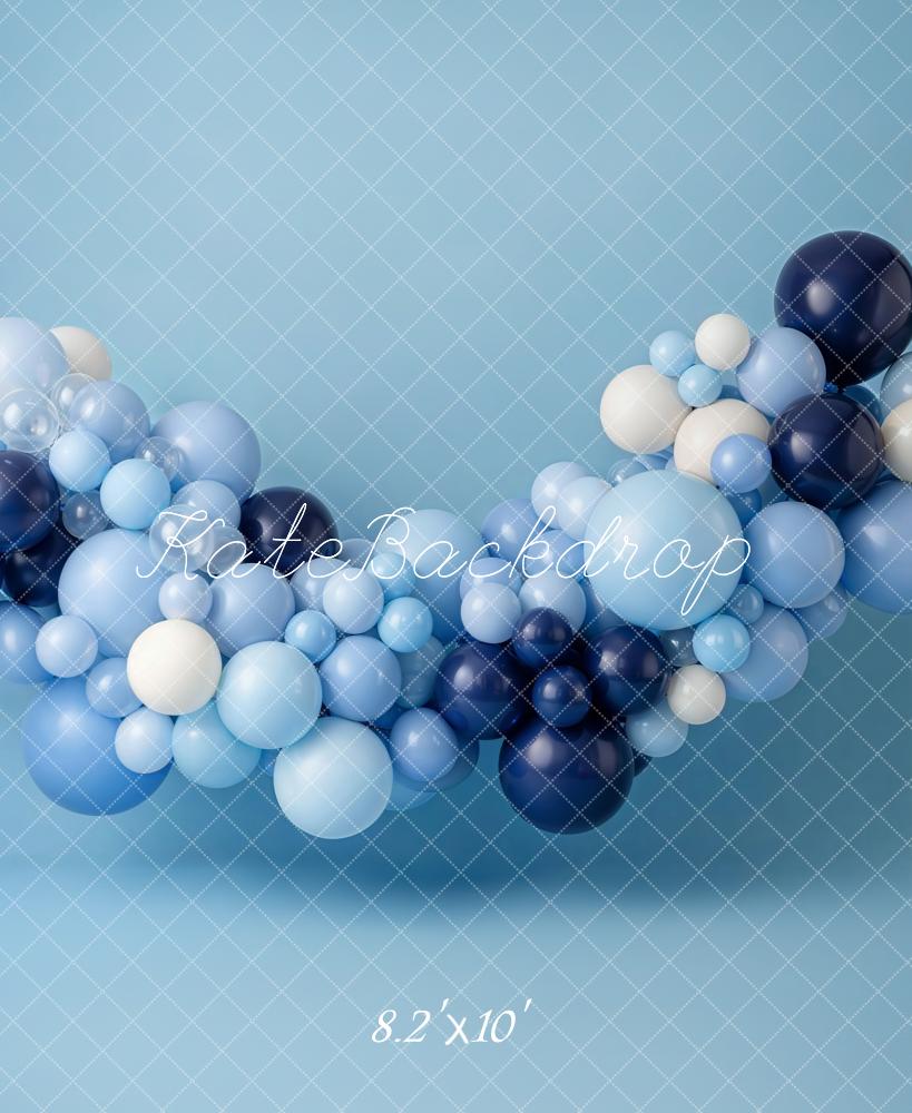 Kate Cake Smash Blue Balloon Garland Printed Backdrop Designed by Emetselch