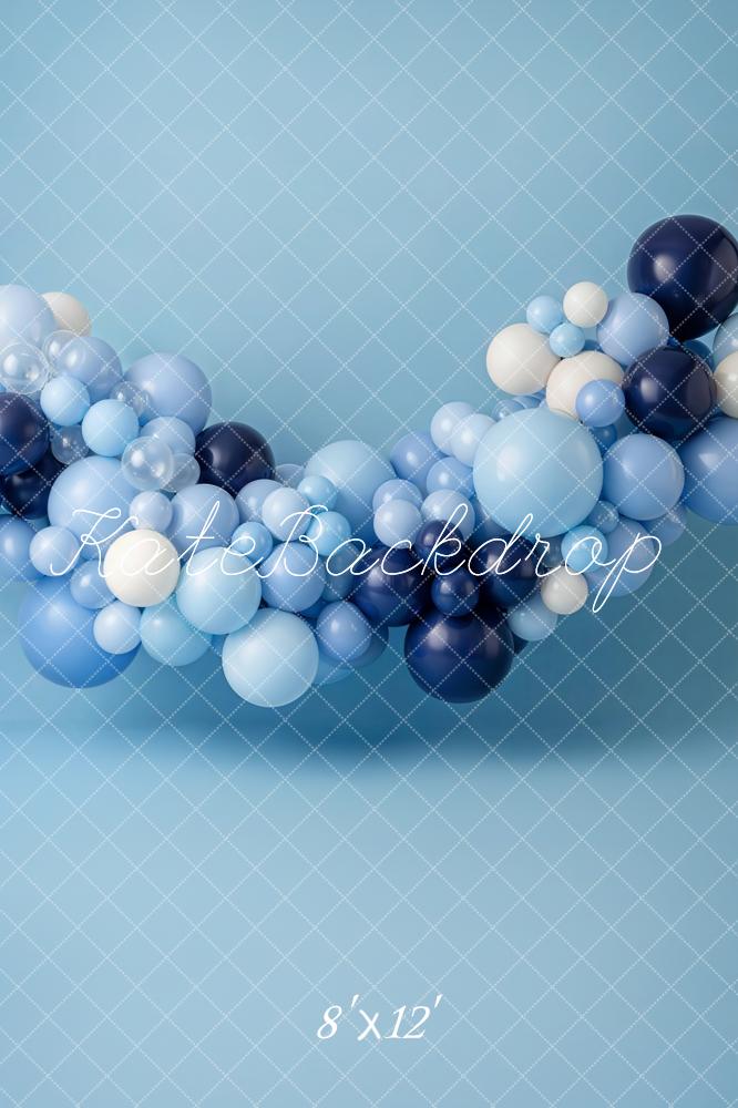 Kate Cake Smash Blue Balloon Garland Printed Backdrop Designed by Emetselch