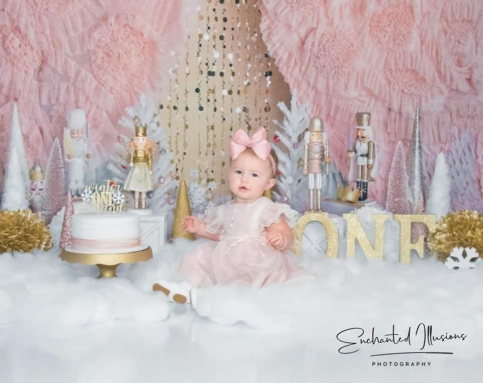Kate Christmas Pink And Gold Nutcrackers Backdrop Designed by Mandy Ringe Photography (Clearance US only)