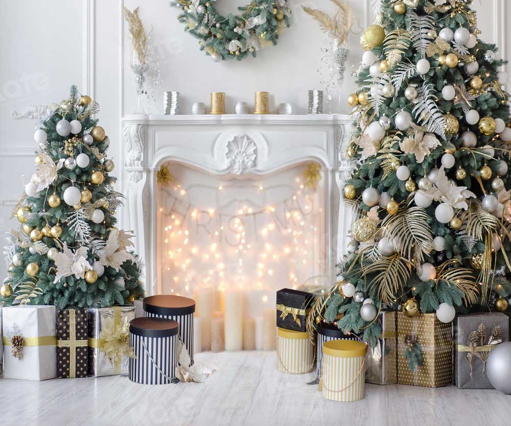 Kate Christmas White Room Pinetrees Gifts Decoration Backdrop for Photography