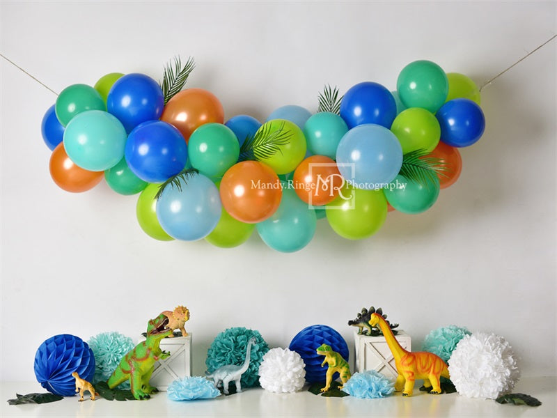 Kate Dinosaur Birthday with Balloons Backdrop for Photography Designed By Mandy Ringe Photography (only ship to Canada)
