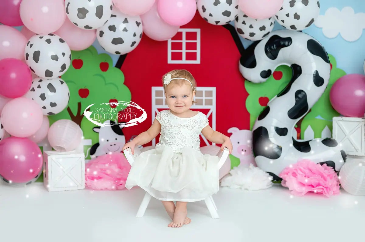 Kate Animal Farm Backdrop Red House Apple Tree for Photography