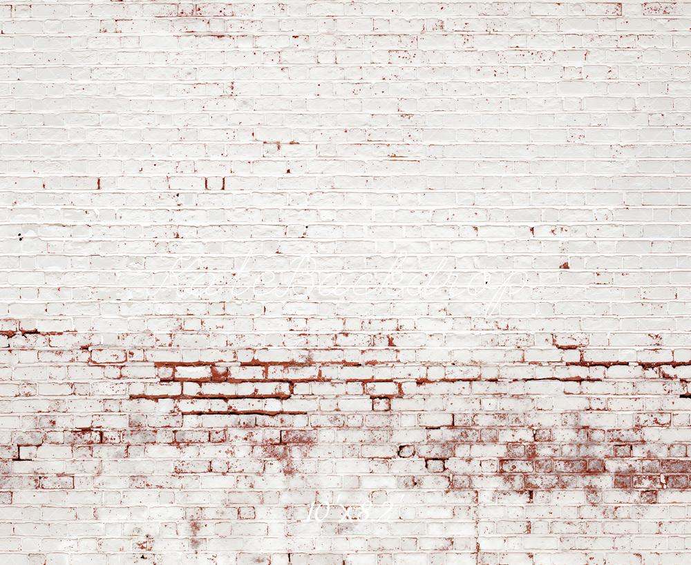 Kate Retro Distressed Brick White Wall Printed Backdrop Designed by Kate Image