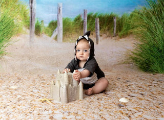 Kate Beach Path Printed Backdrop Pigeon Green grass Designed by Chrissie Green