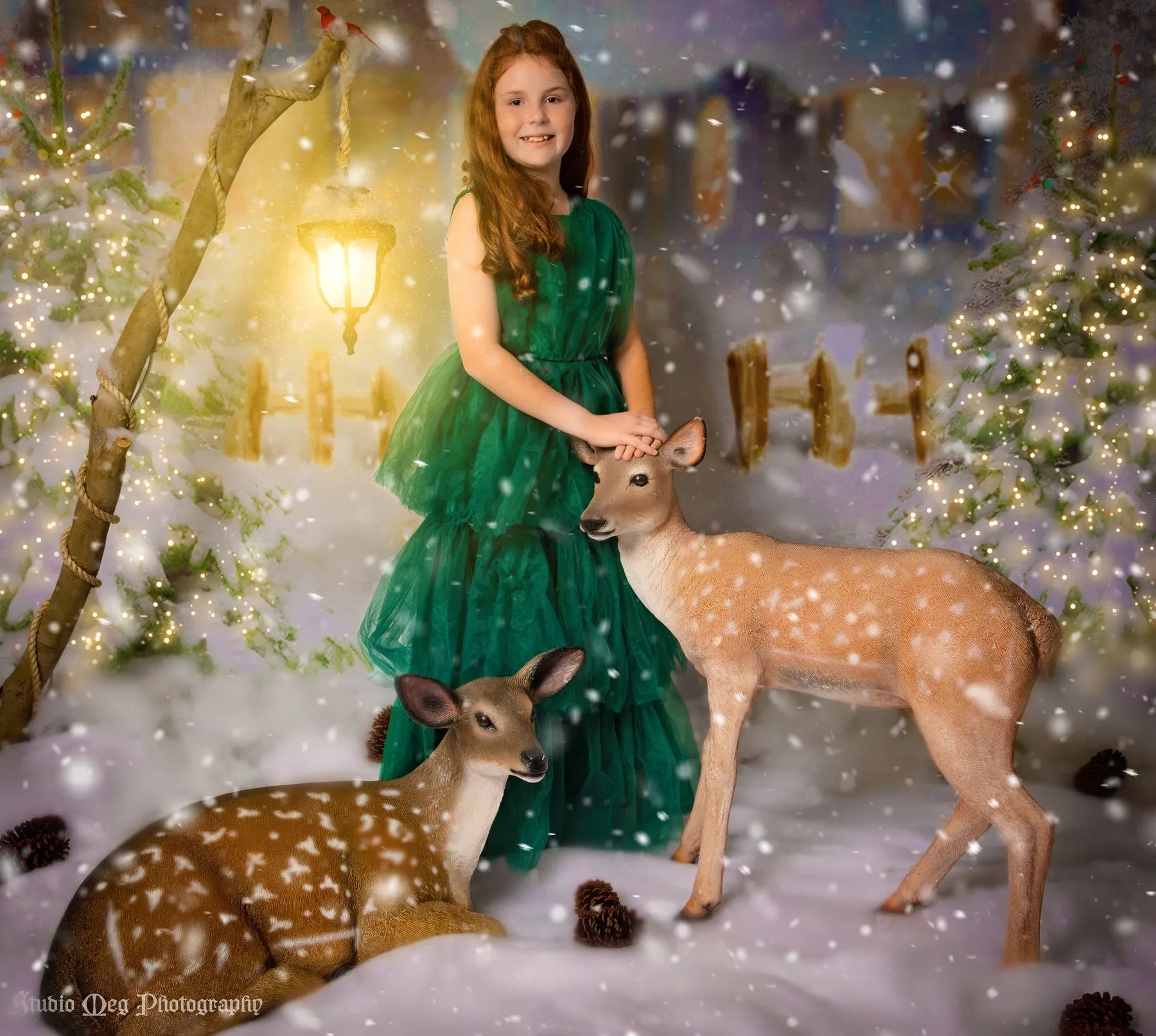 Kate Christmas Backdrop Snow House Tree for Photography