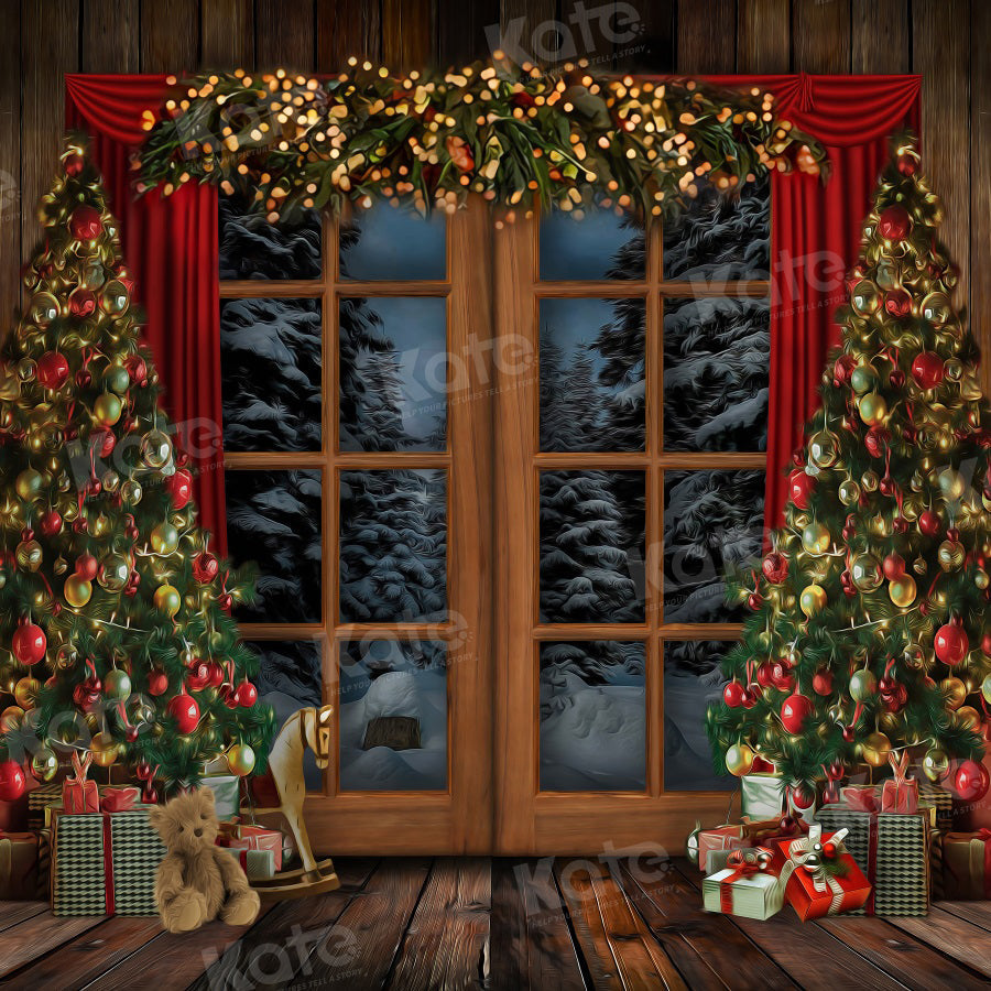 RTS Kate Christmas Backdrop Window Vintage Wood Tree for Photography