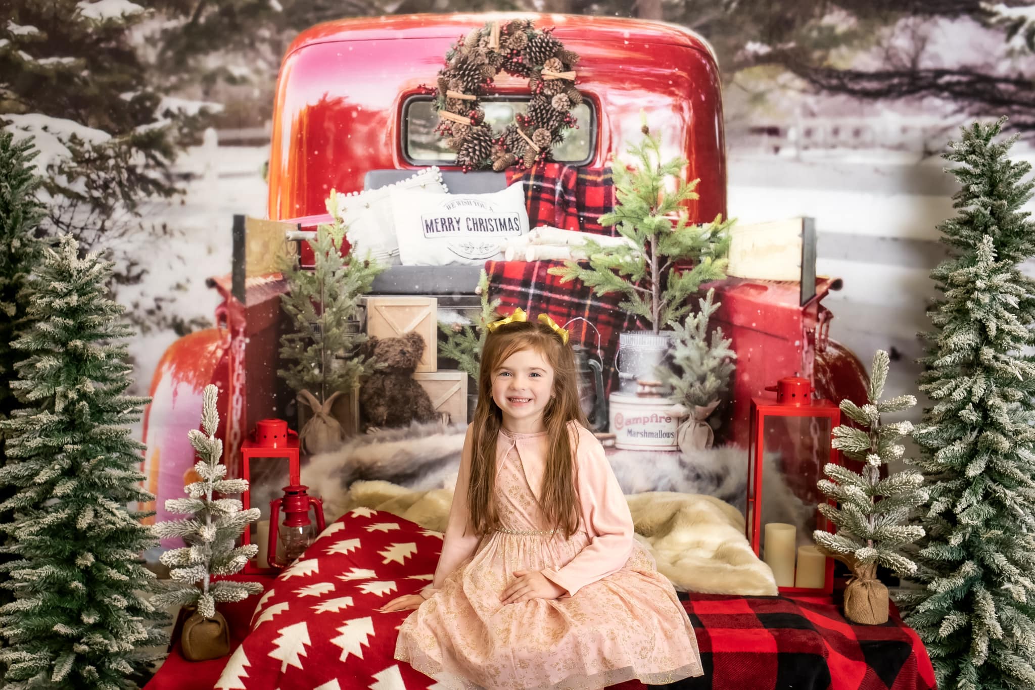 Kate Red Christmas Truck in Snow Backdrop Designed by Mandy Ringe Photography (only ship to Canada)